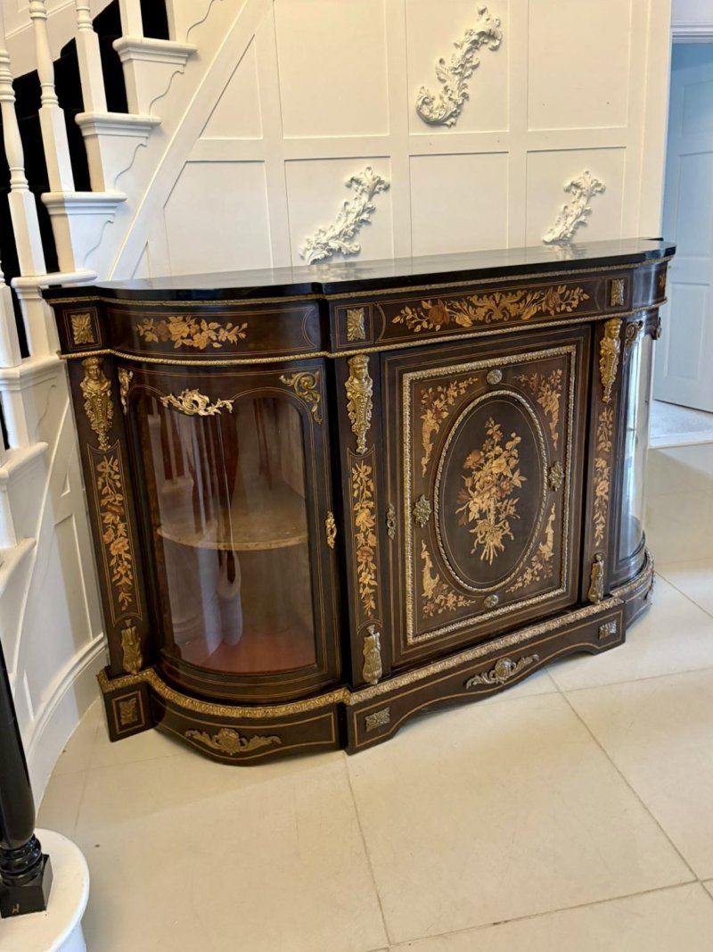 Outstanding Quality Antique Victorian Ebonised and Inlaid Floral Marquetry Credenza/Sideboard - Image 3